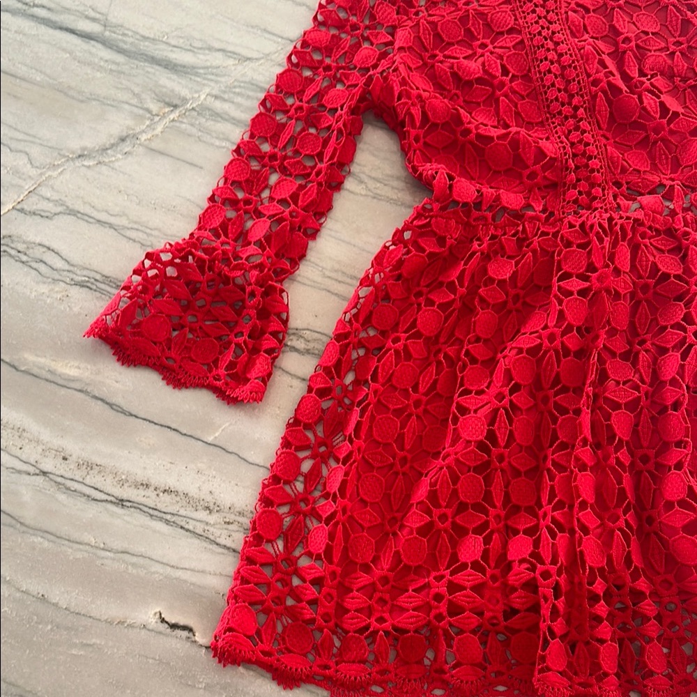 Red Lace Mock Neck Sundress - Picture 5 of 9